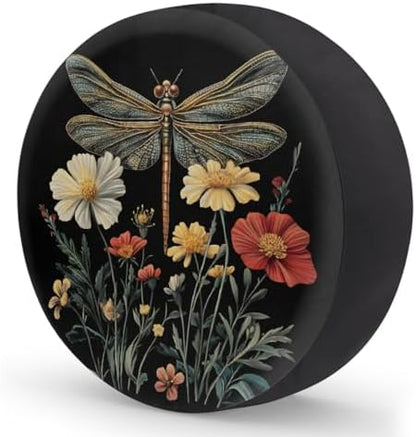 Spare Tire Cover for RV Trailer, Boho Dragonfly Flower Waterproof Sun Leather - Image 2