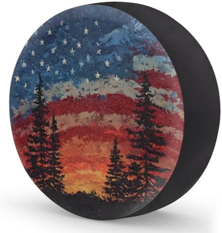 Spare Tire Cover Forest Camping American Flag Wheel Covers Protectors - Image 2