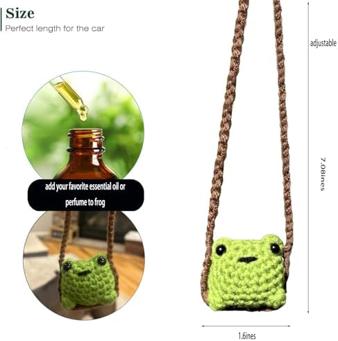 Cute Crochet Frog Car Decor, Rear View Mirror Accessories, Boho Hanging Charm - Image 4