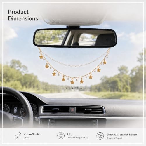 Rear View Mirror Car Charms Star Double Chain Crystal Car Decor - Image 2