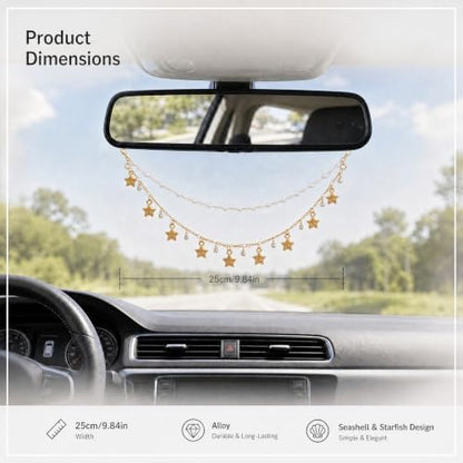 Rear View Mirror Car Charms Star Double Chain Crystal Car Decor - Image 2