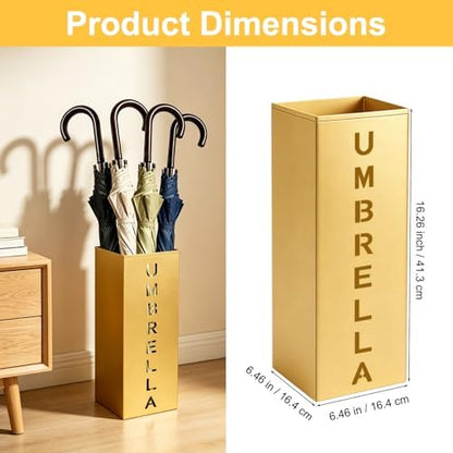 Gold Metal Umbrella Holder, Square Freestanding Umbrella Rack - Image 2