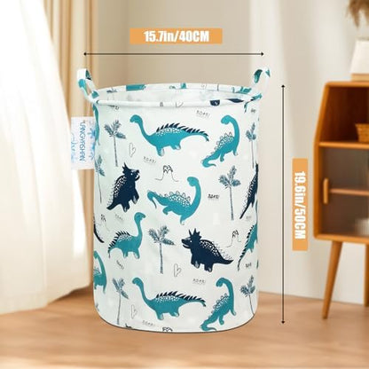 Round Laundry Basket Collapsible Storage Hamper Organizer Full Dinosaur - Image 2