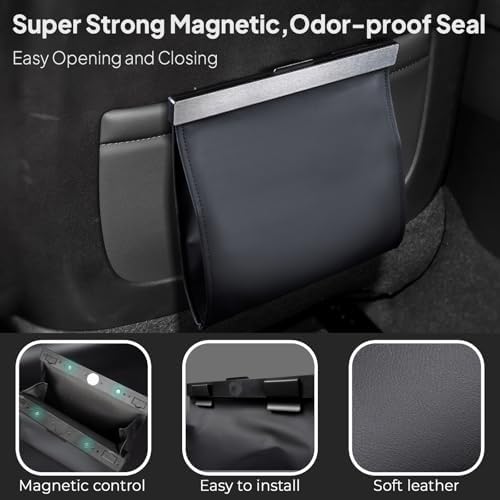 Leather Car Trash Can with Smart LED Light & Magnetic Closure - Image 5