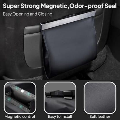 Leather Car Trash Can with Smart LED Light & Magnetic Closure - Image 5