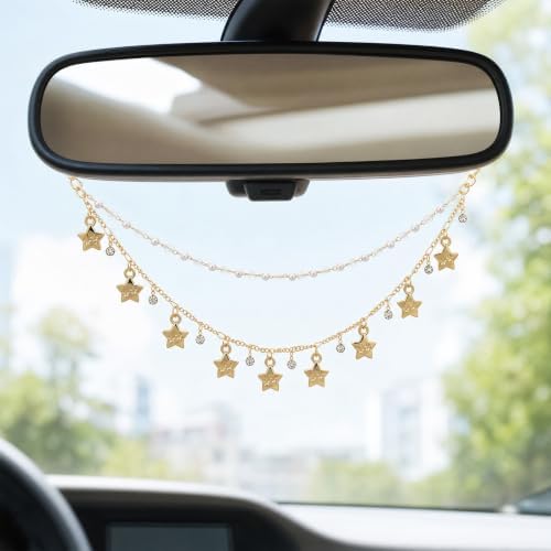Rear View Mirror Car Charms Star Double Chain Crystal Car Decor - Image 4