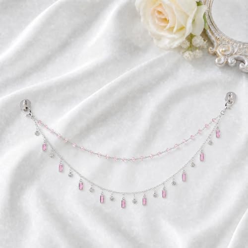 Rear View Mirror Charm Crystal Double Chain Silver Pink Car Decor - Image 7