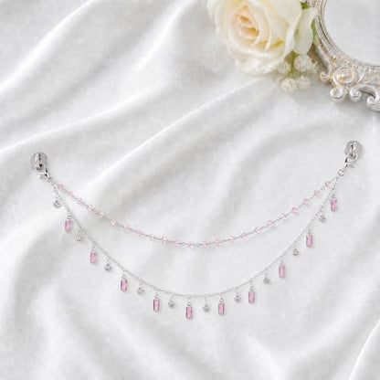 Rear View Mirror Charm Crystal Double Chain Silver Pink Car Decor - Image 7