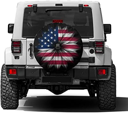 USA Flag on Abstract Flower Spare Tire Cover by Foruidea