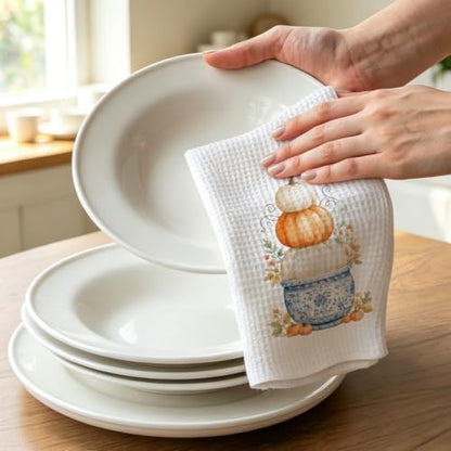 Harvest Pumpkin Kitchen Towel, Chinoiserie Fall Decor Gift Dish Towel - Image 3