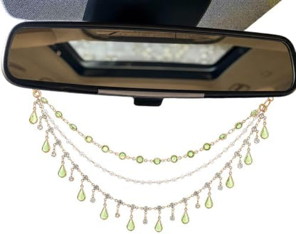 Triple Layer Water Drop Zircon Rear View Mirror Charm Green Car Hanging by LuneClat