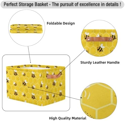 AUUXVA Bee Storage Basket Yellow Honeycomb Beehive Geometric Pattern Storage - Image 6