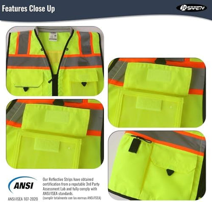 JKSafety Hi-Vis Unisex Surveyor Safety Vest Heavy Duty PPE Inner Pockets - Image 2