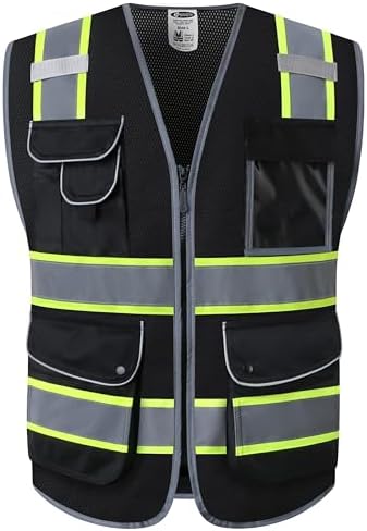 JKSafety Safety Vest for Men Women Reflective Hi Vis JK100 Black XL by JKSafety