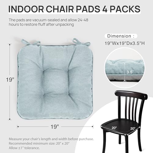 Love's cabin Memory Foam Chair Cushions Set of 4, 19 Inch, Light Blue - Image 2