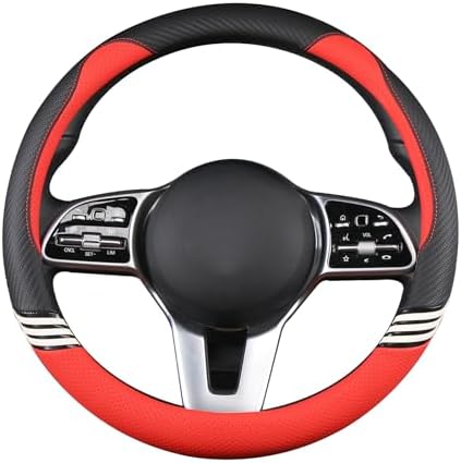 Small 14 inch Cute Leather Steering Wheel Cover Black and Red - Image 4