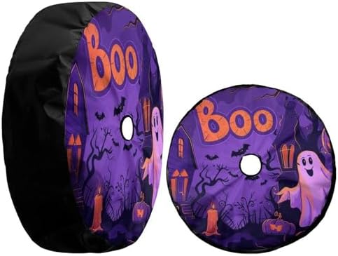 Delerain Spare Tire Cover with Backup Camera Hole Halloween Pumpkins Ghosts - Image 3
