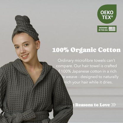 Luxury Organic Japanese Cotton Hair Drying Waffle Towel Wrap - Image 4