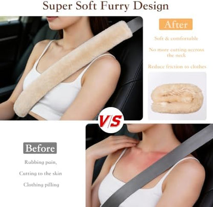 Amooca 25.6in Extra Long Furry Universal Car Seatbelt Cover Shoulder Pad - Image 4