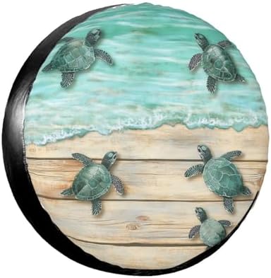 Wooden Beach Sea Turtles Spare Tire Cover by TZBVTAU