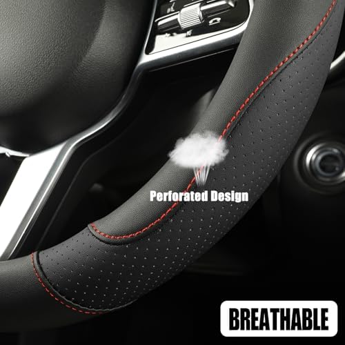 Black Microfiber Leather Steering Wheel Cover 14 inch - Image 3
