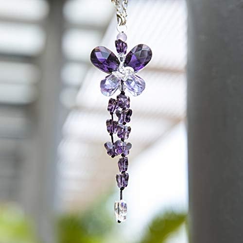 Purple Crystal Car Charm Pendant Rear View Mirror Suncatcher Rainbow Decor - Image 3