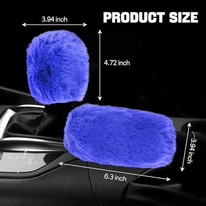 Hovom 2PCS Fluffy Car Gear Shift Knob Cover & Handbrake Cover, Royal Blue - Image 2