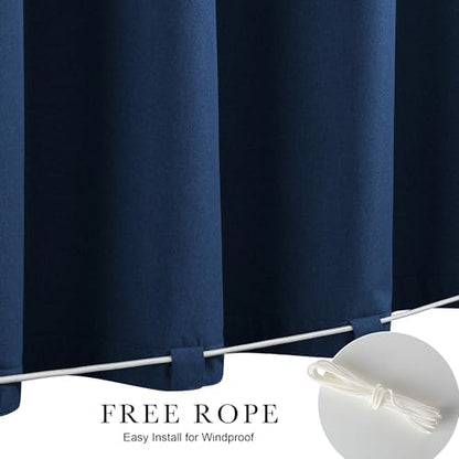 NICETOWN 100% Blackout Linen Outdoor Curtains Windproof 84" L Navy Blue - Image 5