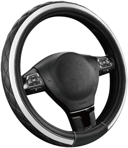 Road Comforts Leather Steering Wheel Cover – Black & Silver, Universal Fit - Image 2