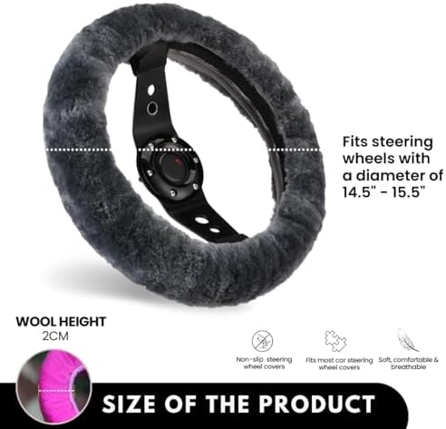 Andalus Brands Luxury Fluffy Car Steering Wheel Covers – Genuine Merino - Image 2