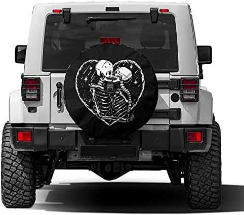 Skull Skeleton Love Kissing Black Spare Tire Cover by Foruidea