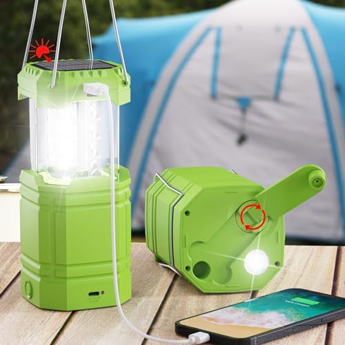Electric Camping Lantern for Emergency, 3000mAh Solar Hand Crank Lantern by Mesqool