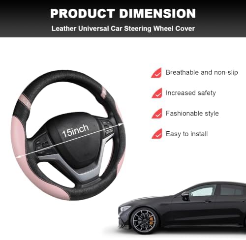 Car Steering Wheel Cover, 15 Inch Premium Leather Breathable Non-Slip Wheels - Image 2