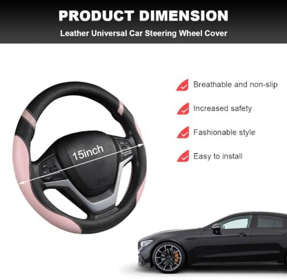 Car Steering Wheel Cover, 15 Inch Premium Leather Breathable Non-Slip Wheels - Image 2
