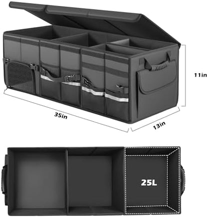 Trunk Organizer Car Organizer Leather Storage Box 3-grid Foldable - Image 5