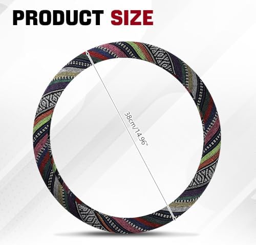 Boho Steering Wheel Cover, 14.5-15" Anti-Slip Flax - Image 2