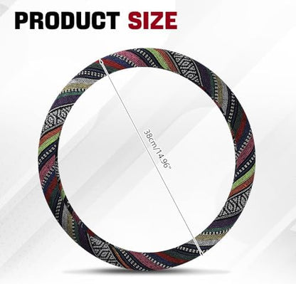 Boho Steering Wheel Cover, 14.5-15" Anti-Slip Flax - Image 2