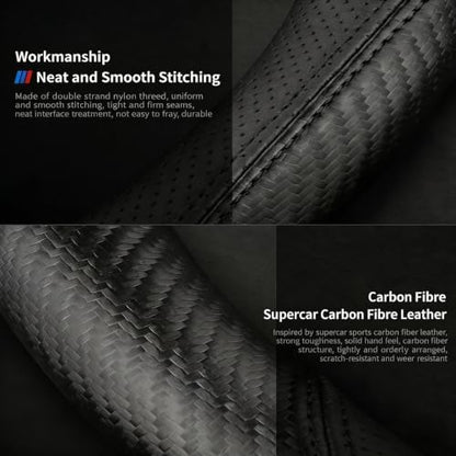 Microfiber Leather Steering Wheel Cover, D-Shape Carbon Fiber Black Wire Trim - Image 5