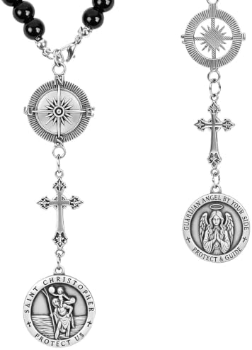 St. Christopher & Guardian Angel Car Rearview Mirror Charm, Car Rosary Keychain by Aleiport