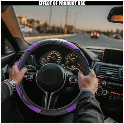 KITUREK 15" Car Steering Wheel Cover, Carbon Fiber Leather - Image 6