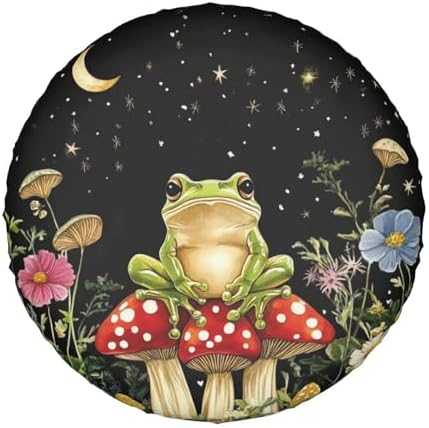 Mushrooms Frog Black Universal Spare Tire Cover, 16 Inch, Cute Waterproof by Unknown