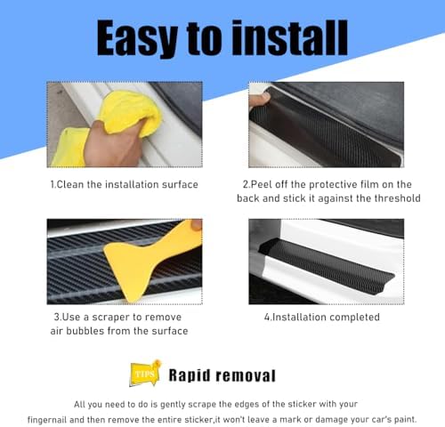 povtii 4 PCS Car Door Sill Protector, Anti-Scratch 3D Carbon Fiber Textured - Image 4