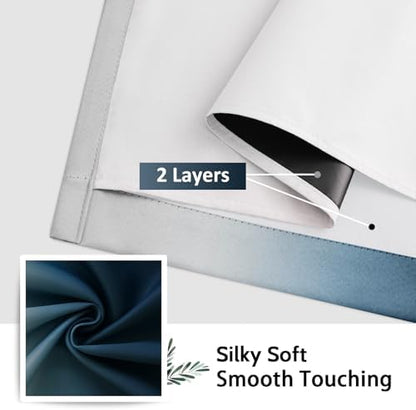 SimpleHome Ombre Navy Blue 100% Blackout Bedroom Curtains White Liner 63L - Image 7