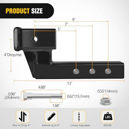Nilight Trailer Hitch Extension 4 Inch Rise or Drop Extend 5" 7" 9" Length - Image 2