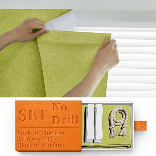 100% Blackout Adhesive Blackout Curtains- Self Stick Shades Window Blinds by Sovtfides