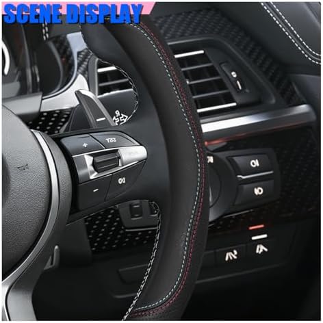Craedli Black Dual-Line Nappa Leather Car Steering Wheel Cover 14.5-15 Inch - Image 4