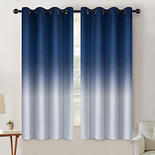 SimpleHome Blue to Grey White Ombre Room Darkening Curtains 63 Inch by SimpleHome