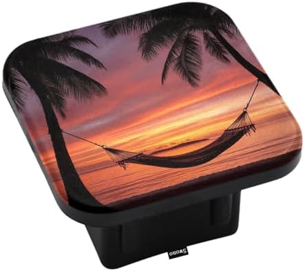 Swono Ocean Sunset Travel Trailer Hitch Cover Paradise Beach Hammock Palm Trees by Swono
