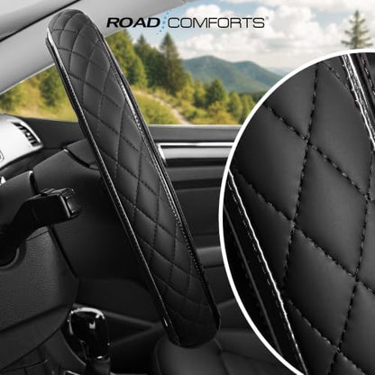 Road Comforts Leather Steering Wheel Cover – Black & Black, Universal Fit - Image 6