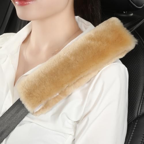 AOGELAN Fluffy Fuzzy Genuine Sheepskin Car Seat Belt Cover by AOGELAN